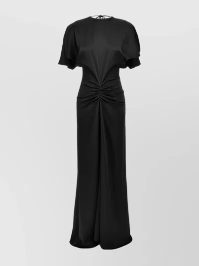 VICTORIA BECKHAM CINCHED WAIST V-NECK DRESS WITH DRAPED SLEEVES