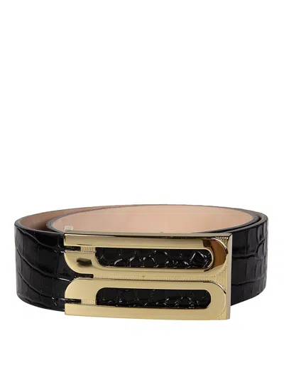 Victoria Beckham Leather Belt With Gold Closure In Black