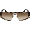Victoria Beckham Classic Logo 57mm Gradient Modified Rectangular Sunglasses In Striped Khaki