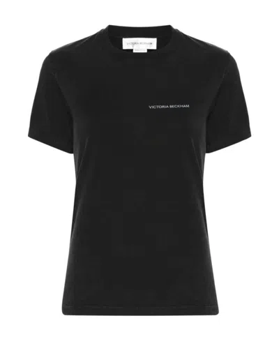 Victoria Beckham Organic Cotton Half Sleeve T-shirt In Black