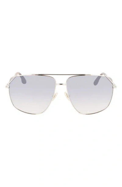 Victoria Beckham Classic V 61mm Aviator Sunglasses In Silver