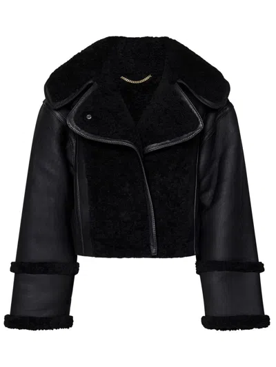 Victoria Beckham Short Pilot Leather Jacket In Black