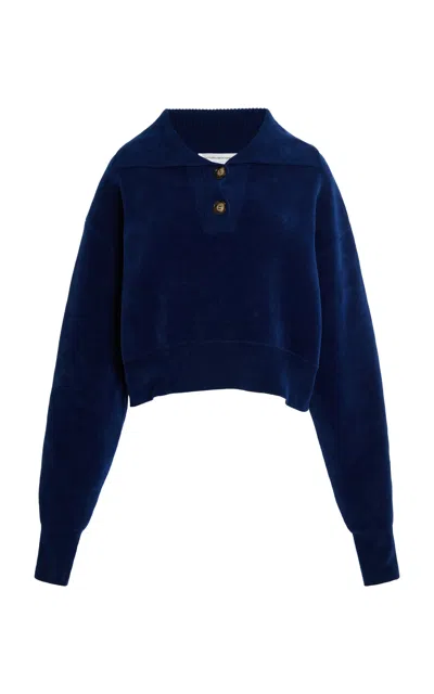 Victoria Beckham Collared Cropped Cotton Sweater In Black