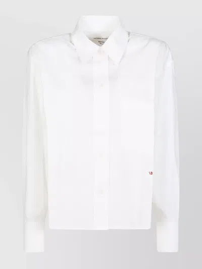 Victoria Beckham Cropped Shirt With Logo Embroidery Shirt And Blouse White