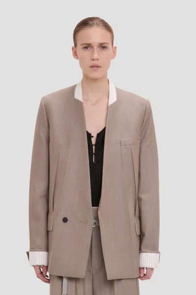 Victoria Beckham Collarless Jacket In Limestone In Gray