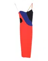 Victoria Beckham Color Block Leather Strap Midi Dress In Multicolor Viscose In Multi