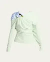 Victoria Beckham Draped Top With Asymmetric Detail And Long Sleeves In Jade / Ice
