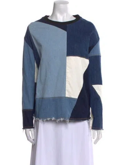 Pre-owned Victoria Beckham Colorblock Pattern Bateau Neckline Sweatshirt In Blue