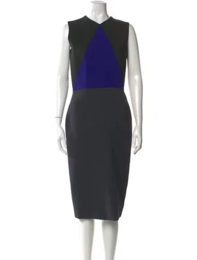 Pre-owned Victoria Beckham Colorblock Pattern Midi Length Dress In Gray