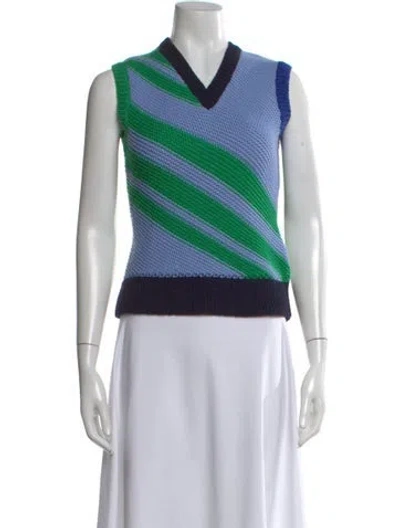 Pre-owned Victoria Beckham Colorblock Pattern V-neck Sweater In Green
