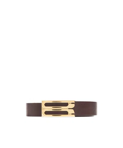 Victoria Beckham Dorian Monogram-buckle Leather Belt In Brown