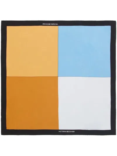 Victoria Beckham Colour Block-print Silk Scarf In Blue