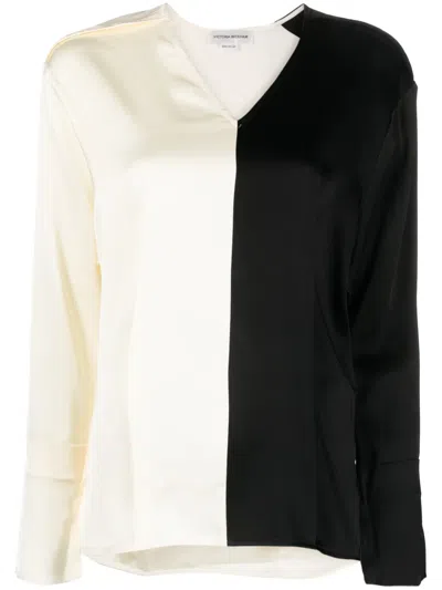 Victoria Beckham Colour-block V-neck Blouse In Black