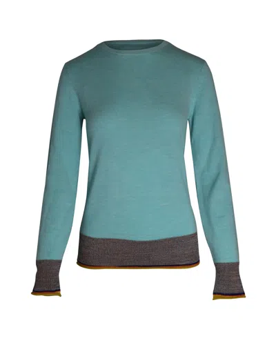 Victoria Beckham Contrast Hem Knitted Sweater In Blue Wool In Green