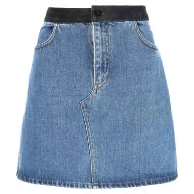 Victoria Beckham Contrast Mini Denim Skirt In Blue Cotton