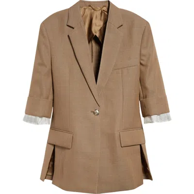 VICTORIA BECKHAM VICTORIA BECKHAM CONTRAST TRIM ONE-BUTTON BLAZER