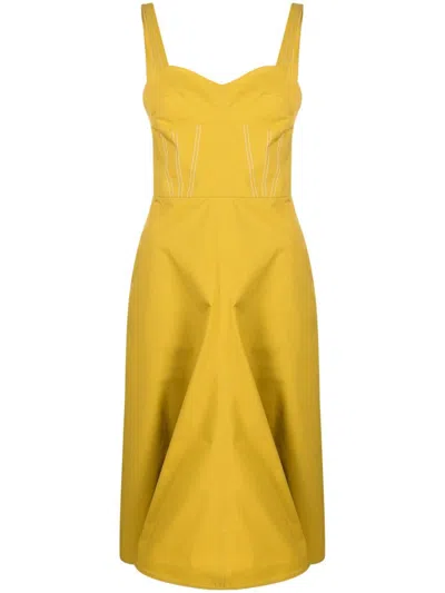 Victoria Beckham Contrast-trim Sleeveless Midi Dress In Yellow