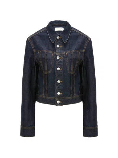 Victoria Beckham Contrast-stitch Cropped Denim Jacket In Blue