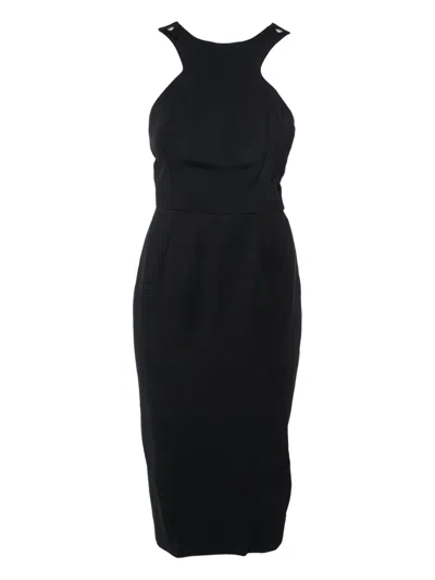 Pre-owned Victoria Beckham Contrast-straps Midi Dress In Black