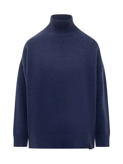 Victoria Beckham High Neck Sweater In Blue