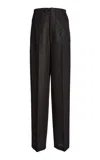 Victoria Beckham Corset-waist Wool Wide-leg Pants In Black,white