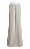 Victoria Beckham Corset-waist Wool Wide-leg Pants In Grey
