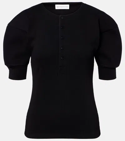 Victoria Beckham Cotton-blend Henley Shirt In Black