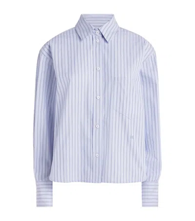 Victoria Beckham Cotton Stripe Cropped Ellys Shirt In Blue