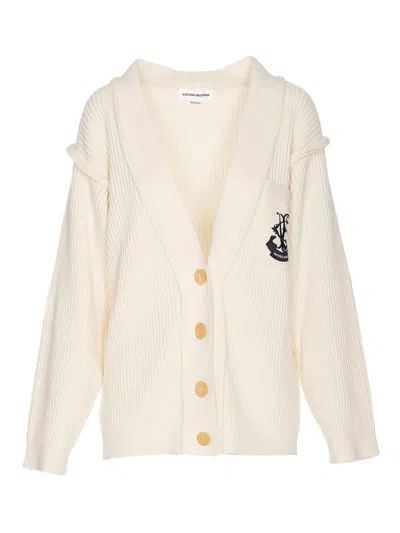 Victoria Beckham Relaxed Fit Cotton & Silk Knit Cardigan In White