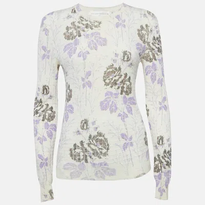 Pre-owned Victoria Beckham Cream Floral Print Wool Knit Sweater S