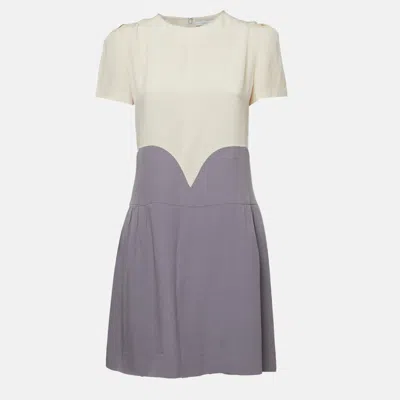 Victoria Beckham Cream/grey Crepe Puff Sleeve Mini Dress In White