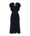 Victoria Beckham Womens Black Blouson-sleeve Fluid-cady Midi Dress In Black