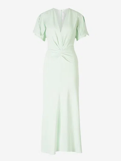Victoria Beckham Crepe Midi Dress In Pleated Detail That Defines The Waist