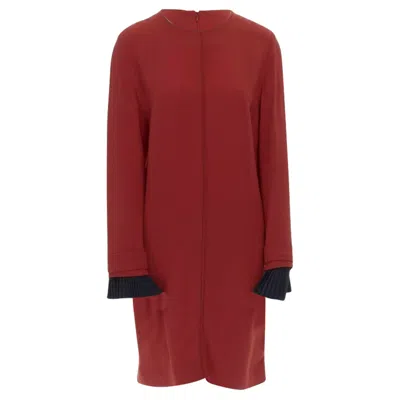Victoria Beckham Crepe Pleated Cuff Long Sleeves Dress In Red