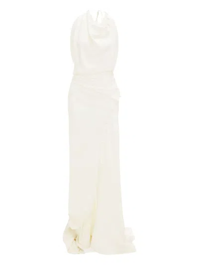 Victoria Beckham Crepe Satin Dress In Neutral