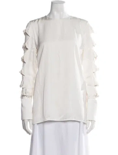 Pre-owned Victoria Beckham Crew Neck Long Sleeve Blouse In White