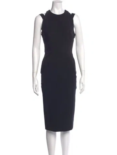 Pre-owned Victoria Beckham Crew Neck Midi Length Dress In Blue