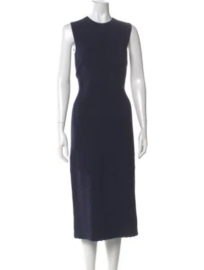 Pre-owned Victoria Beckham Crew Neck Midi Length Dress In Blue