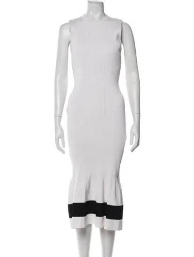 Pre-owned Victoria Beckham Crew Neck Midi Length Dress In White