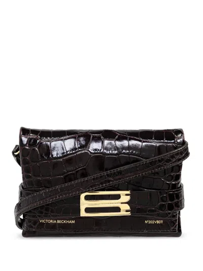 Victoria Beckham Frame Embossed-crocodile Crossbody Bag In Brown