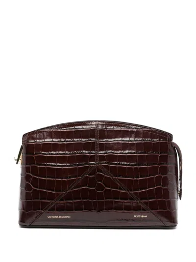 Victoria Beckham Croc-embossed Clutch Bag In Brown