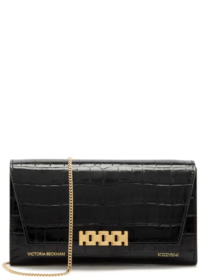 Victoria Beckham Crocodile-effect Leather Wallet-on-chain In Black