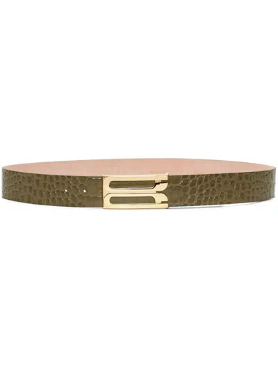 Victoria Beckham Crocodile-embossed Leather Jumbo Frame Belt In Green