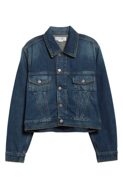 Victoria Beckham Crop Denim Jacket In Heavy Vintage Indigo Wash