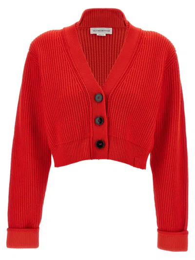 Victoria Beckham Cropped V-neck Cardigan In Red