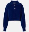 Victoria Beckham Cropped Cotton-blend Velvet Sweatshirt In Blue