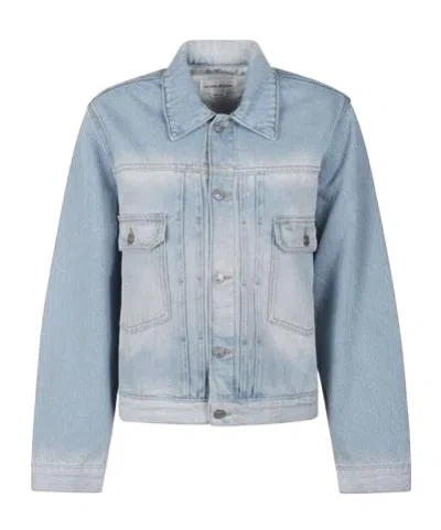 Victoria Beckham Cropped Denim Trucker Jacket In Blue