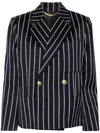 Victoria Beckham Double-breasted Cropped Blazer Jacket In Blue
