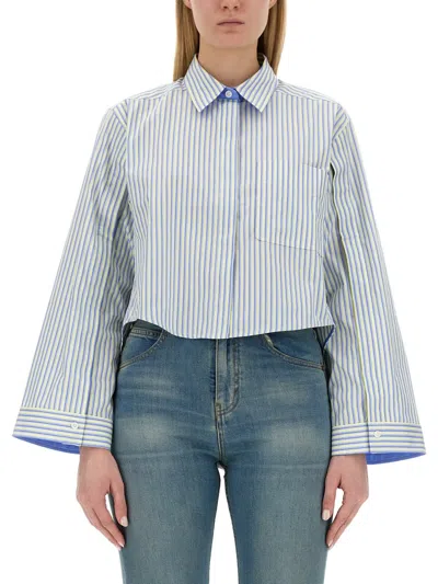 Victoria Beckham Womens Chamomile Oxford Blue Striped Cropped Cotton Shirt In Chamomile_oxford_blue