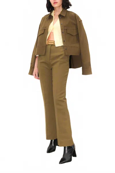 Victoria Beckham Cropped Kick Trouser Pants In Seaweed In Brown